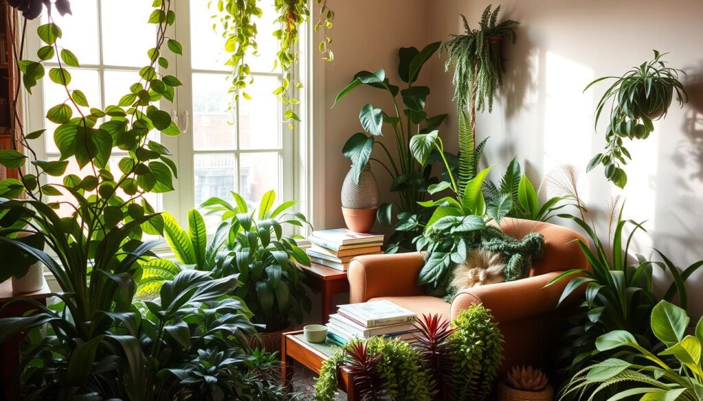 plantes d'intérieur coin lecture